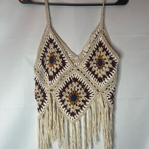 No Comment Crochet Fringe Tank Top